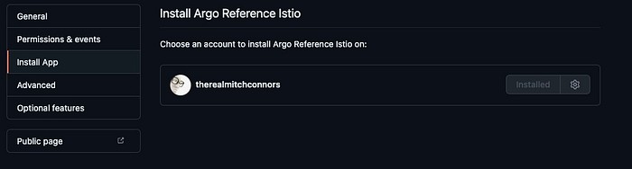 Screenshot showing Install Argo Reference Istio
